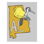 Alabama AL Map & Yellowhammer Woodpecker Cartoon Postcard