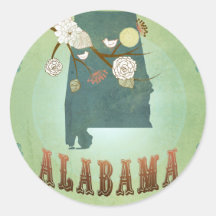 Alabama State Map – Green Round Sticker