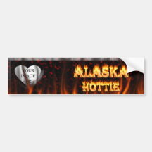Alaska hottie fire and flames red marble bumper sticker