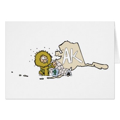 Alaska State AK Map with Native American Eskimo Greeting Cards by redwingshoppe