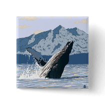 AlaskaHumpback Whale Vintage Travel Poster Pin