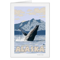 AlaskaHumpback Whale Vintage Travel Poster Greeting Cards