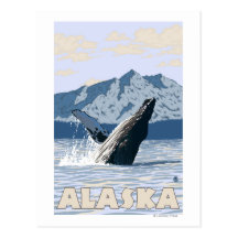 AlaskaHumpback Whale Vintage Travel Poster Postcard