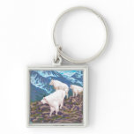AlaskaMountain Goats Vintage Travel Poster Keychain