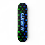 Alberto skateboard blue fire and flames design.