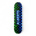 Alberto skateboard blue fire and flames design.