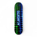 Alberto skateboard blue fire and flames design.
