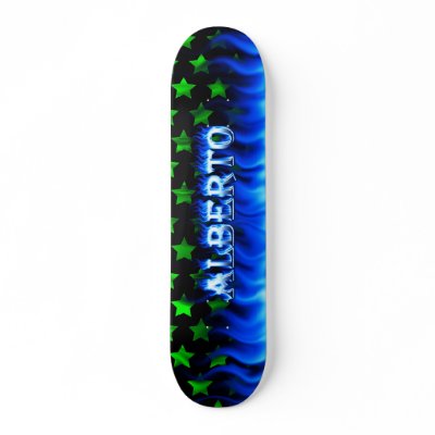 Alberto skateboard blue fire and flames design. by skatersollie