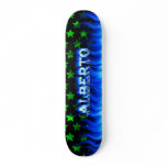 Alberto skateboard blue fire and flames design.
