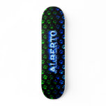Alberto skateboard blue fire and flames design.