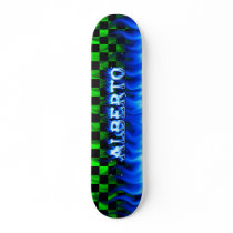 Alberto skateboard blue fire and flames design.