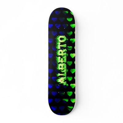 Alberto skateboard green fire and flames design by skatersollie