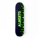 Alberto skateboard green fire and flames design