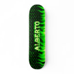 Alberto skateboard green fire and flames design