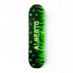 Alberto skateboard green fire and flames design