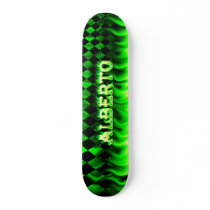 Alberto skateboard green fire and flames design