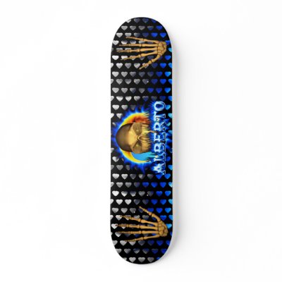 Alberto skull blue fire and flames skateboard desi by skatersollie