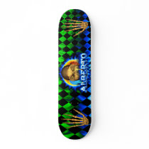 Alberto skull blue fire and flames skateboard desi