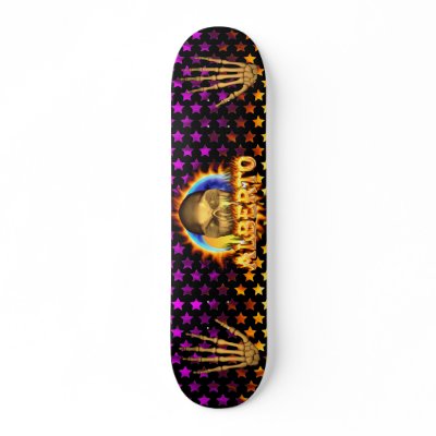 Alberto skull real fire and flames skateboard desi by skatersollie
