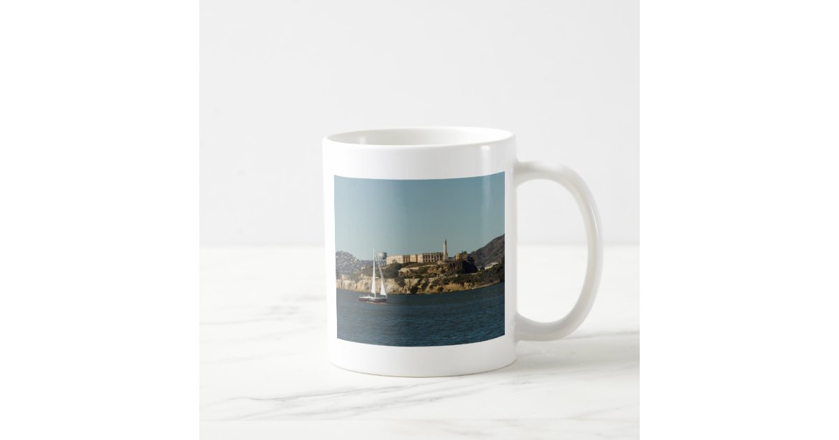 Alcatraz Island and a Lone Sailboat Basic White Mug | Zazzle