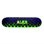 Alex skateboard green fire and flames design