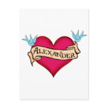 Alexander - Custom Heart Tattoo T-shirts & Gifts postcards