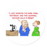 alexander graham bell calls sick telephone round sticker