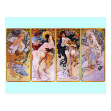 Alfons Mucha ~ The four seasons Postcards