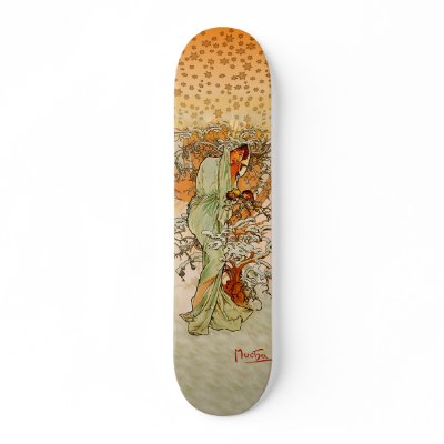 Alfons Mucha Winter Skateboard by alfonsart