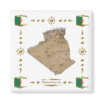 Algeria Map + Flags Magnet