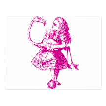 Alice and Flamingo Inked Pink Postcard
