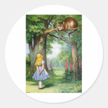 ALICE AND THE CHESHIRE CAT ROUND STICKER
