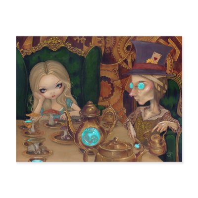 Alice and the Mad Hatter steampunk Postcard by strangeling