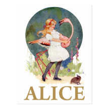 ALICE AND THE PINK FLAMINGO PLAY CROQUET POST CARDS