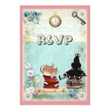 Alice & Cheshire Cat RSVP Bring a Book Baby Shower Personalized Invite