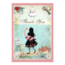 Alice, Flamingo & Cat Baby Shower Thank You Invitations
