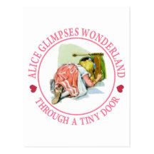 Alice glimpses Wonderland through a tiny door Post Cards