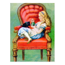 Alice & Her Cat Dinah in the Big Red Velvet Chair Postcard