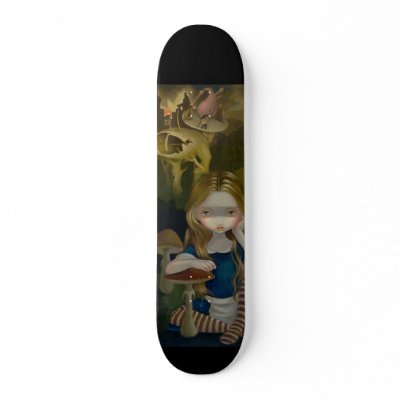 Alice in a Bosch Landscape wonderland Skateboard by strangeling