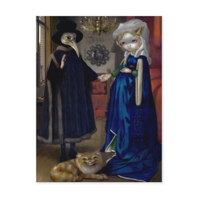 "Alice in a Van Eyck Portrait" Postcard by strangeling