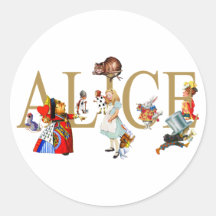 ALICE IN WONDERLAND AND FRIENDS ROUND STICKER