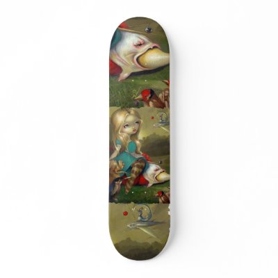 Alice in Wonderland and the Bosch Birds SKATEBOARD by strangeling