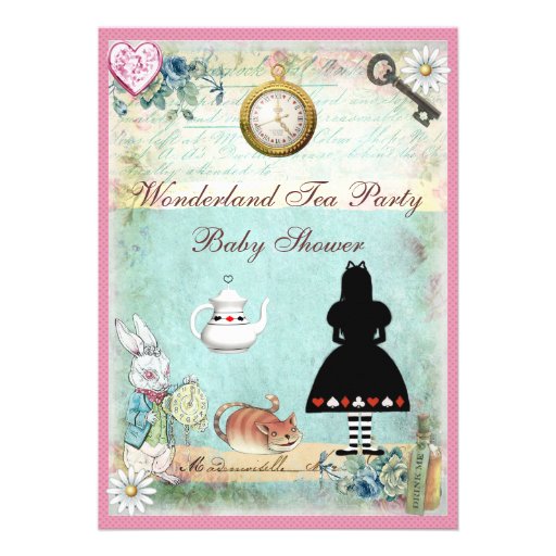 Alice in Wonderland Baby Girl Shower Tea Party Invitation