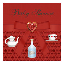 Alice in Wonderland Baby Shower Red Tea Party Invitations