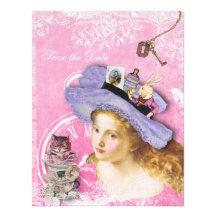 Alice in Wonderland Collage Save the Date Wedding Personalized Announcements