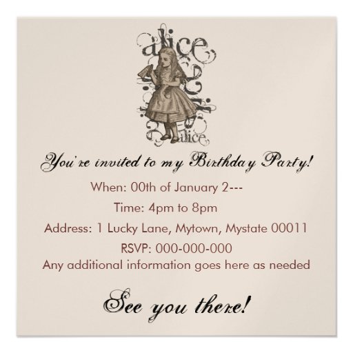 Alice in Wonderland Grunge Personalized Invitation