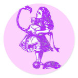 Alice & the Flamingo Purple Round Stickers