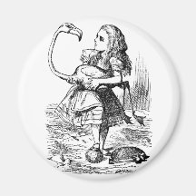 Alice trying to play croquet with a flamingo fridge magnet
