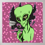 Alien and Pink Flower Poster