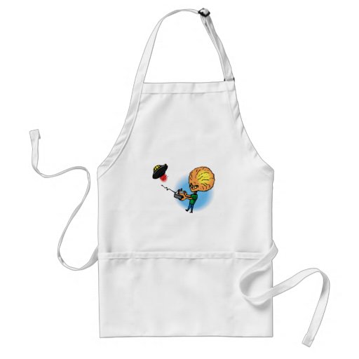 Alien boy with toy flying saucer apron